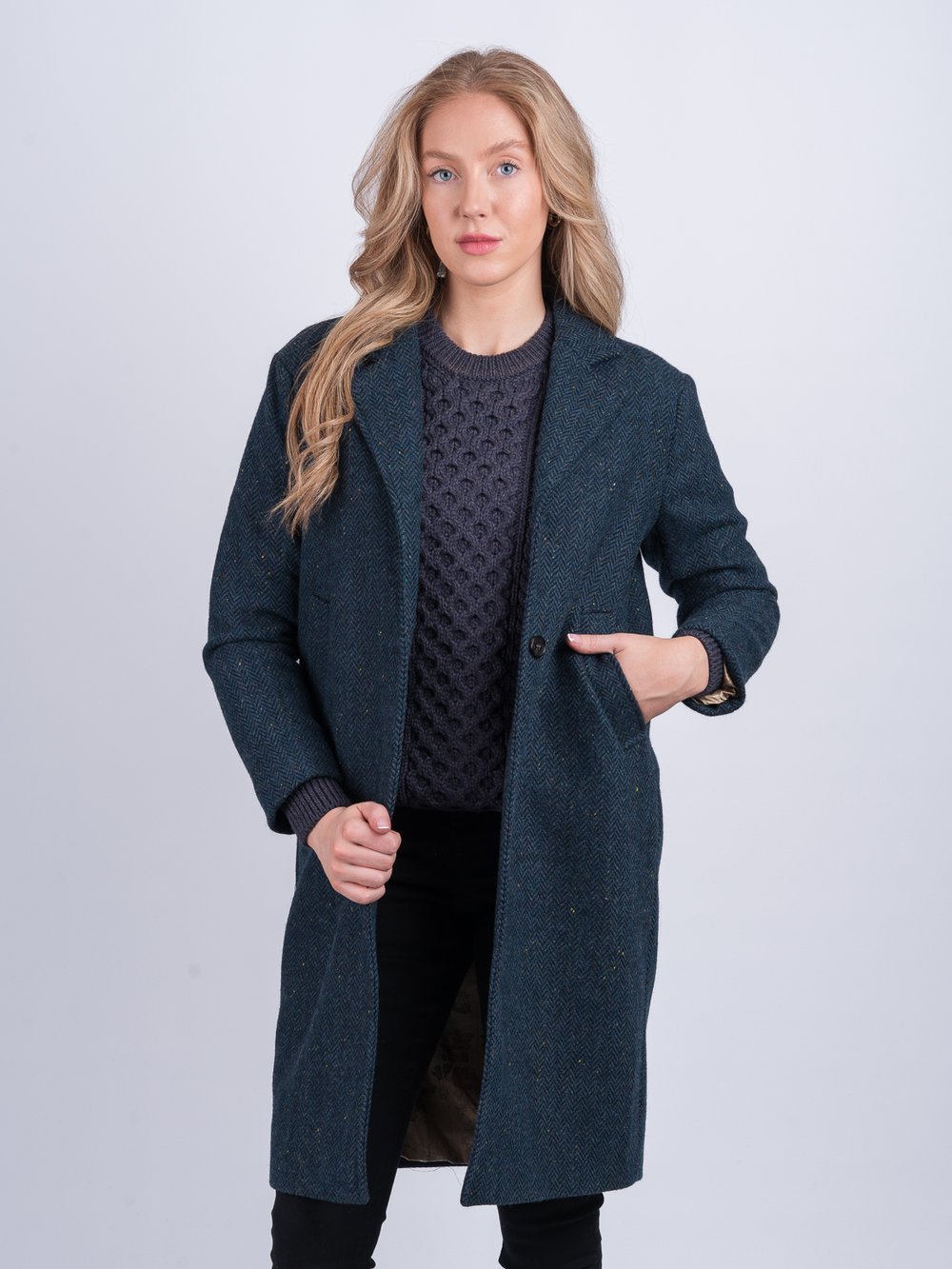 Blue Herringbone City Coat