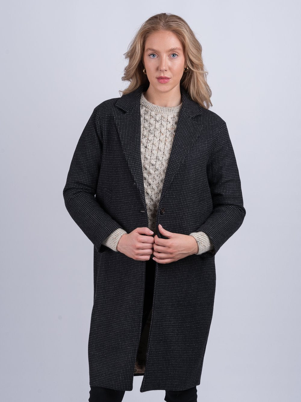Black Check Tweed City Coat