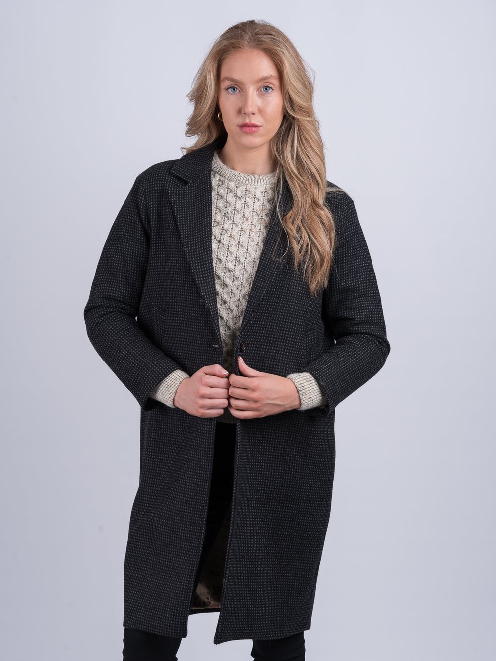 Black Check Tweed City Coat