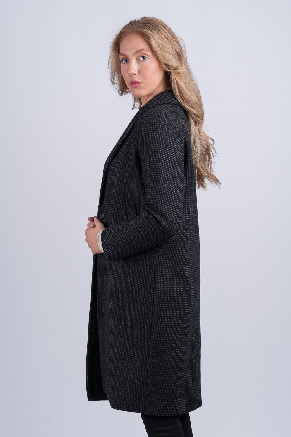 Black Check Tweed City Coat
