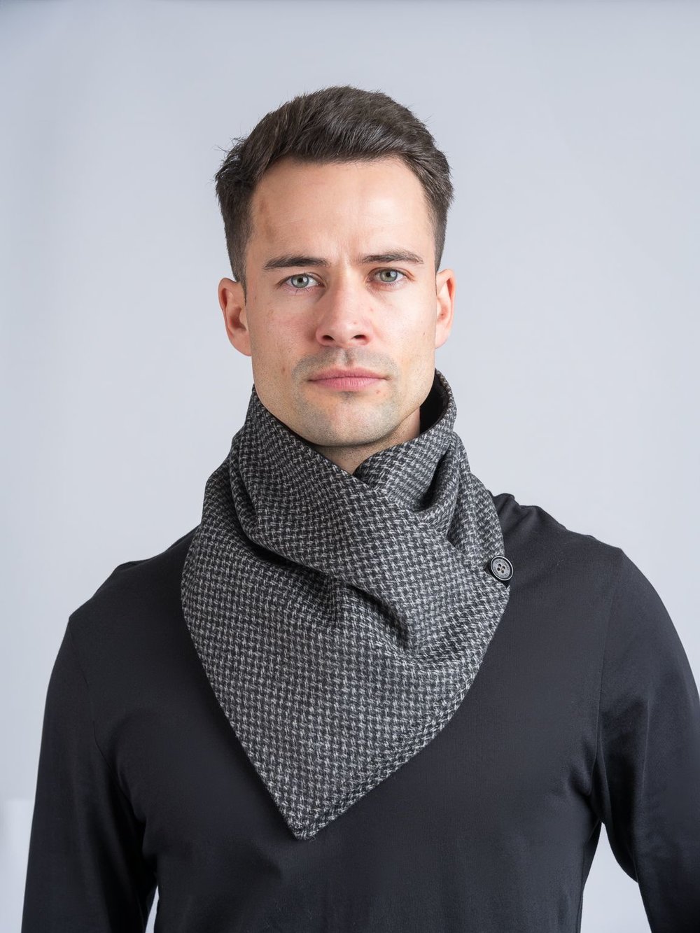 Dark Grey Check Tweed Snood Scarf with Reversible Velvet