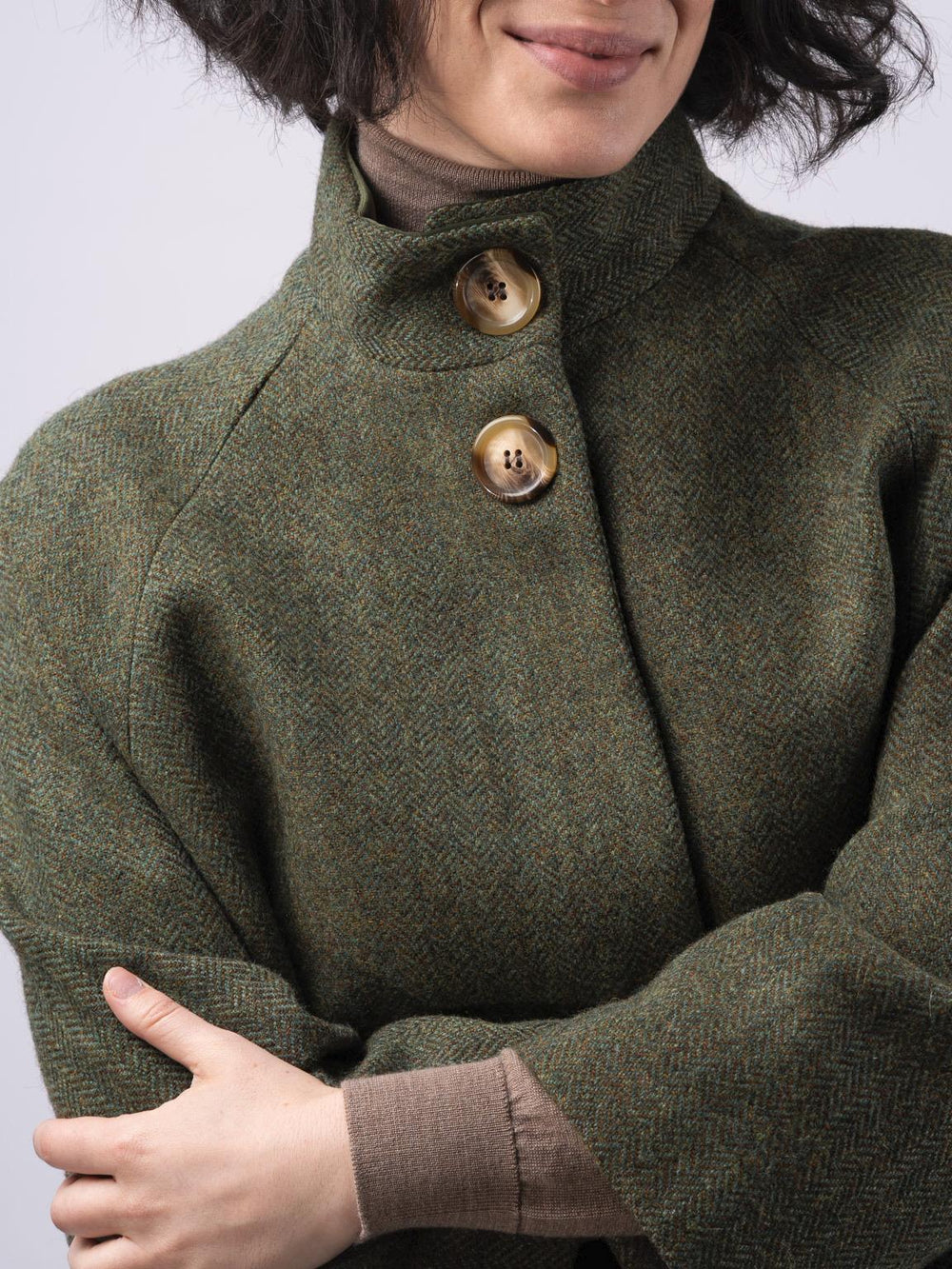 Women's Moss Green Tweed Cape Coat