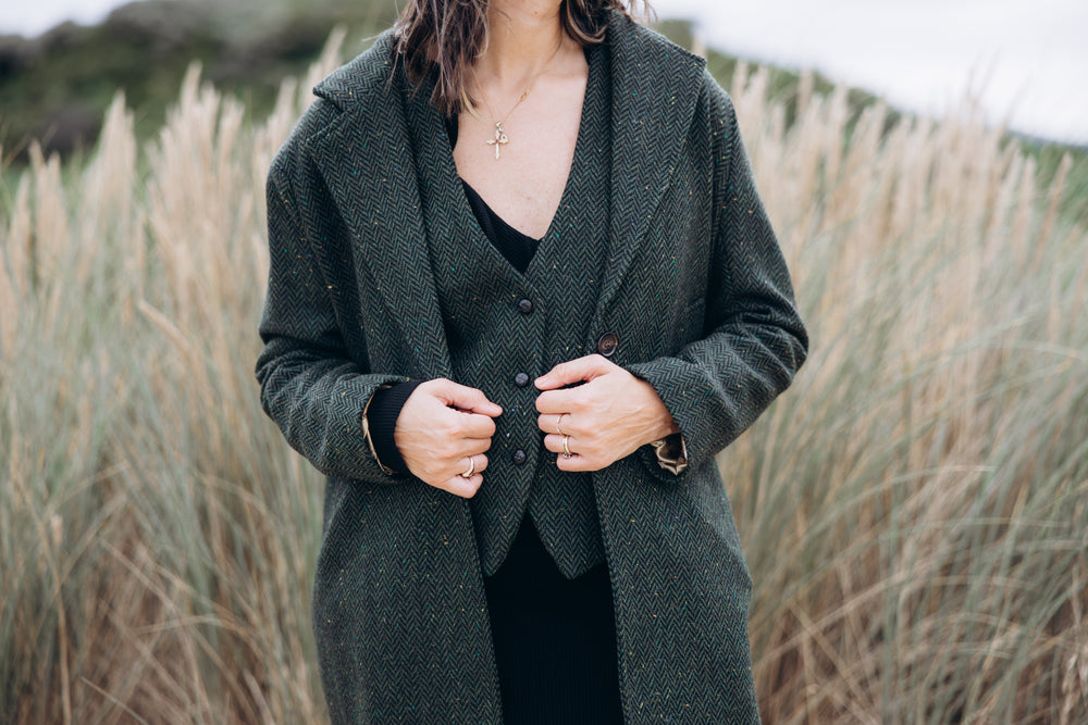 Women's Green Tweed Herringbone Waistcoat