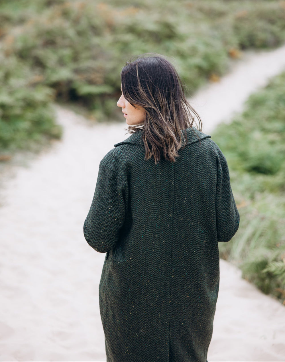 Green Herringbone City Coat