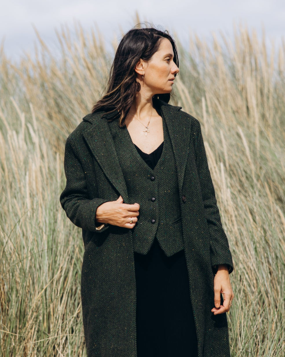 Green Herringbone City Coat