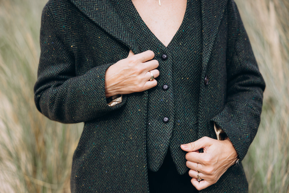 Women's Green Tweed Herringbone Waistcoat