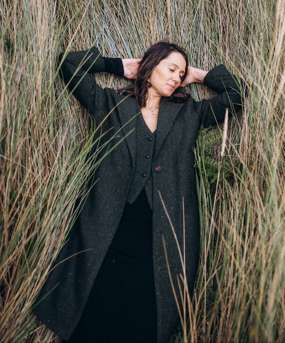 Green Herringbone City Coat
