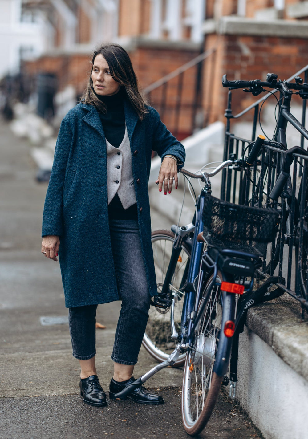 Blue Herringbone City Coat