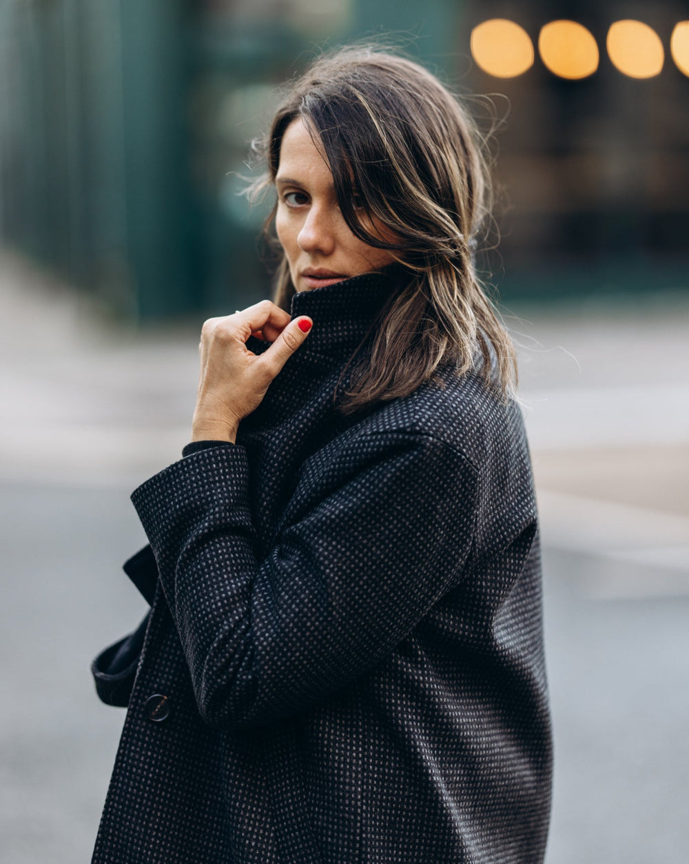 Black Check Tweed City Coat