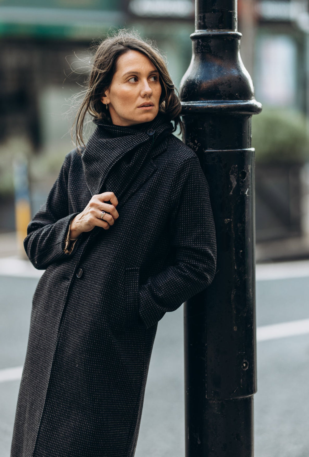 Black Check Tweed City Coat
