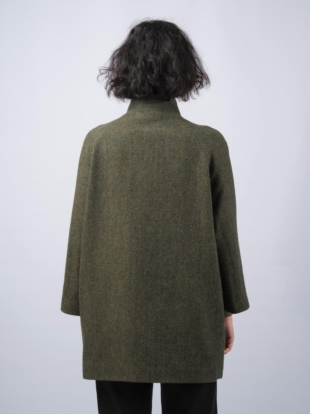 Women's Moss Green Tweed Cape Coat