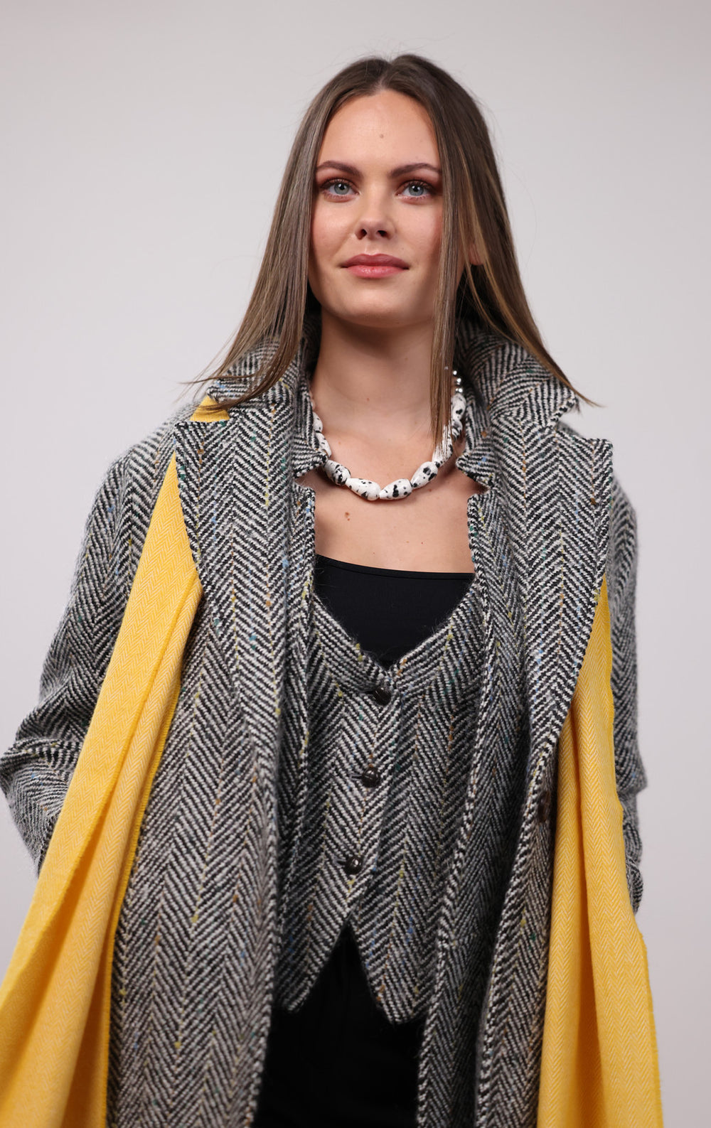 Women's Black & White Herringbone Waistcoat & Vest
