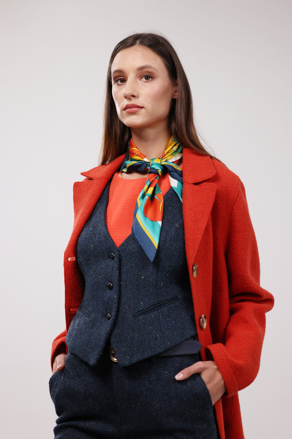 Women's Blue Herringbone Tweed Waistcoat