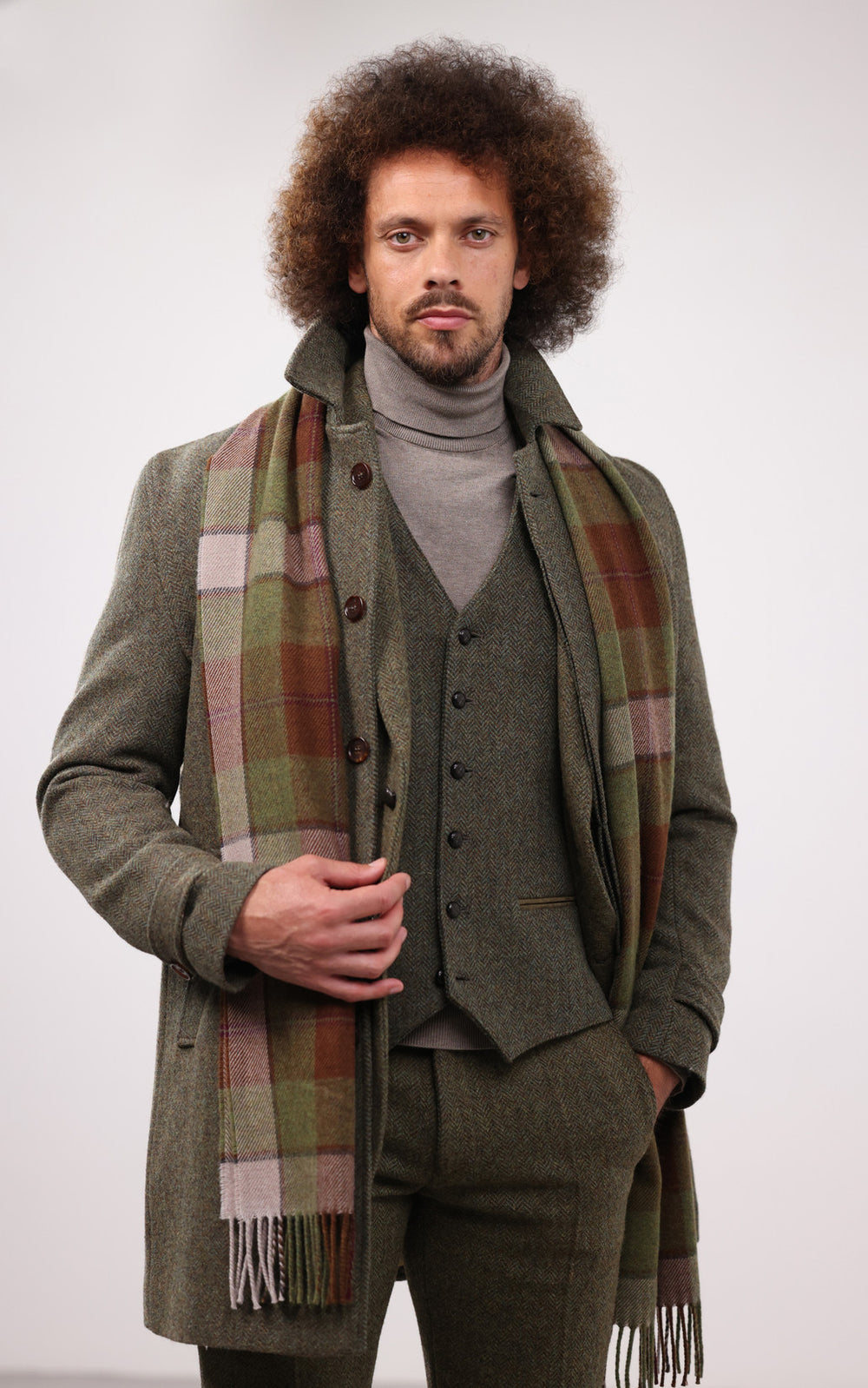 Men's Moss Green Tweed City Coat