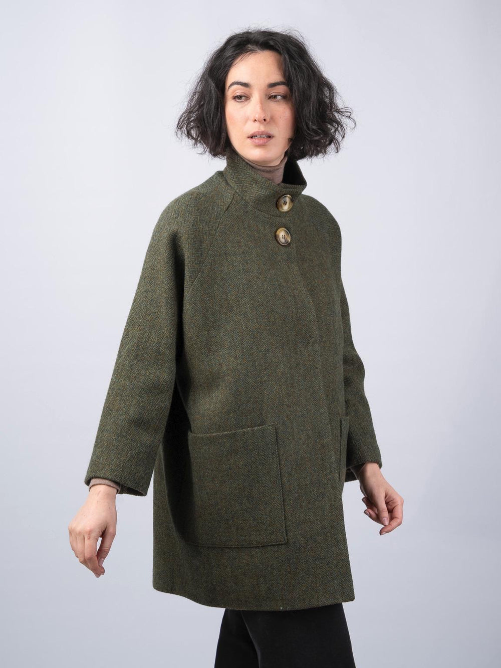 Women's Moss Green Tweed Cape Coat