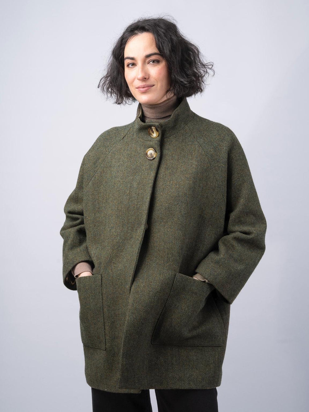 Women's Moss Green Tweed Cape Coat