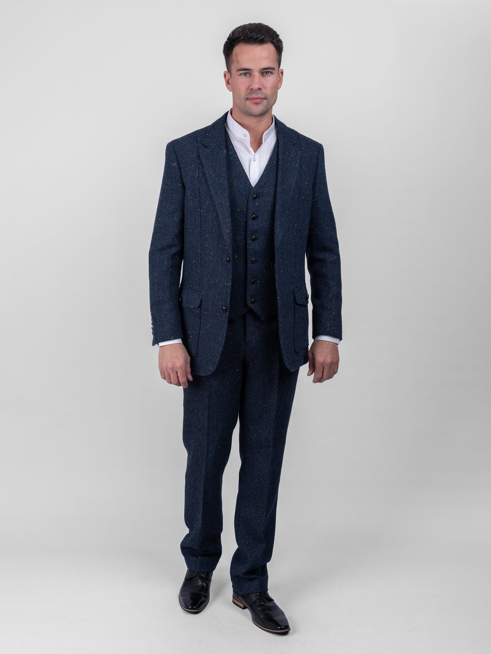 Blue Herringbone Tweed Three Piece Suit