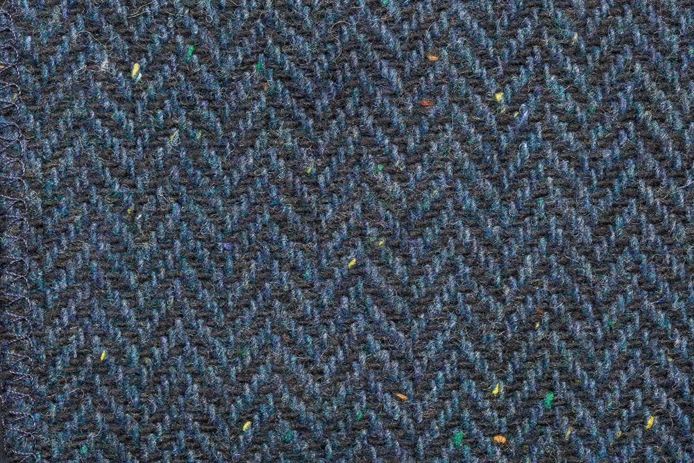 Blue Herringbone Tweed Snood Scarf with Reversible Velvet