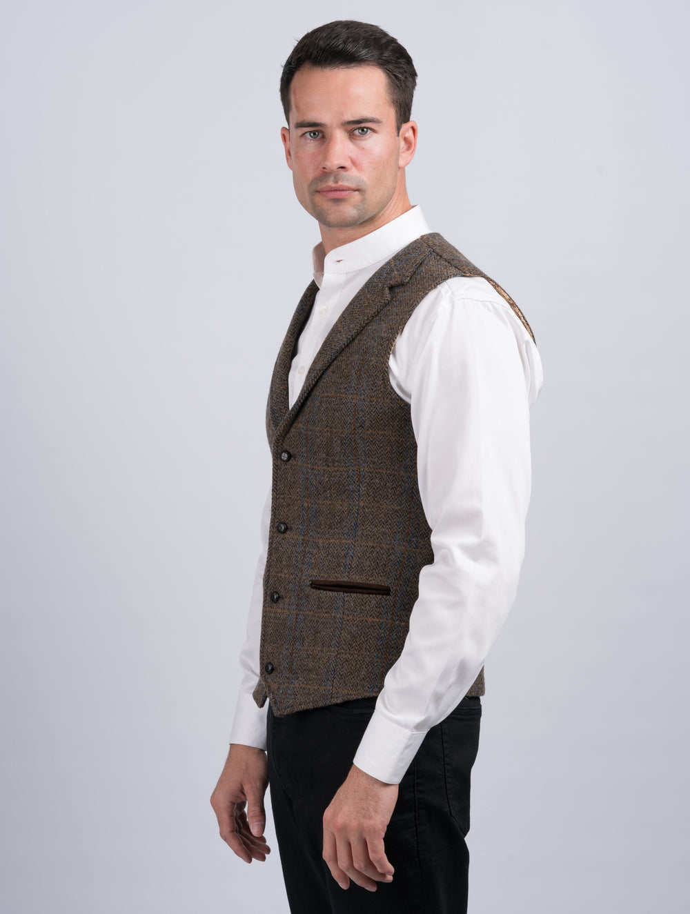 Brown Hunting Tweed Waistcoat & Vest With Revere