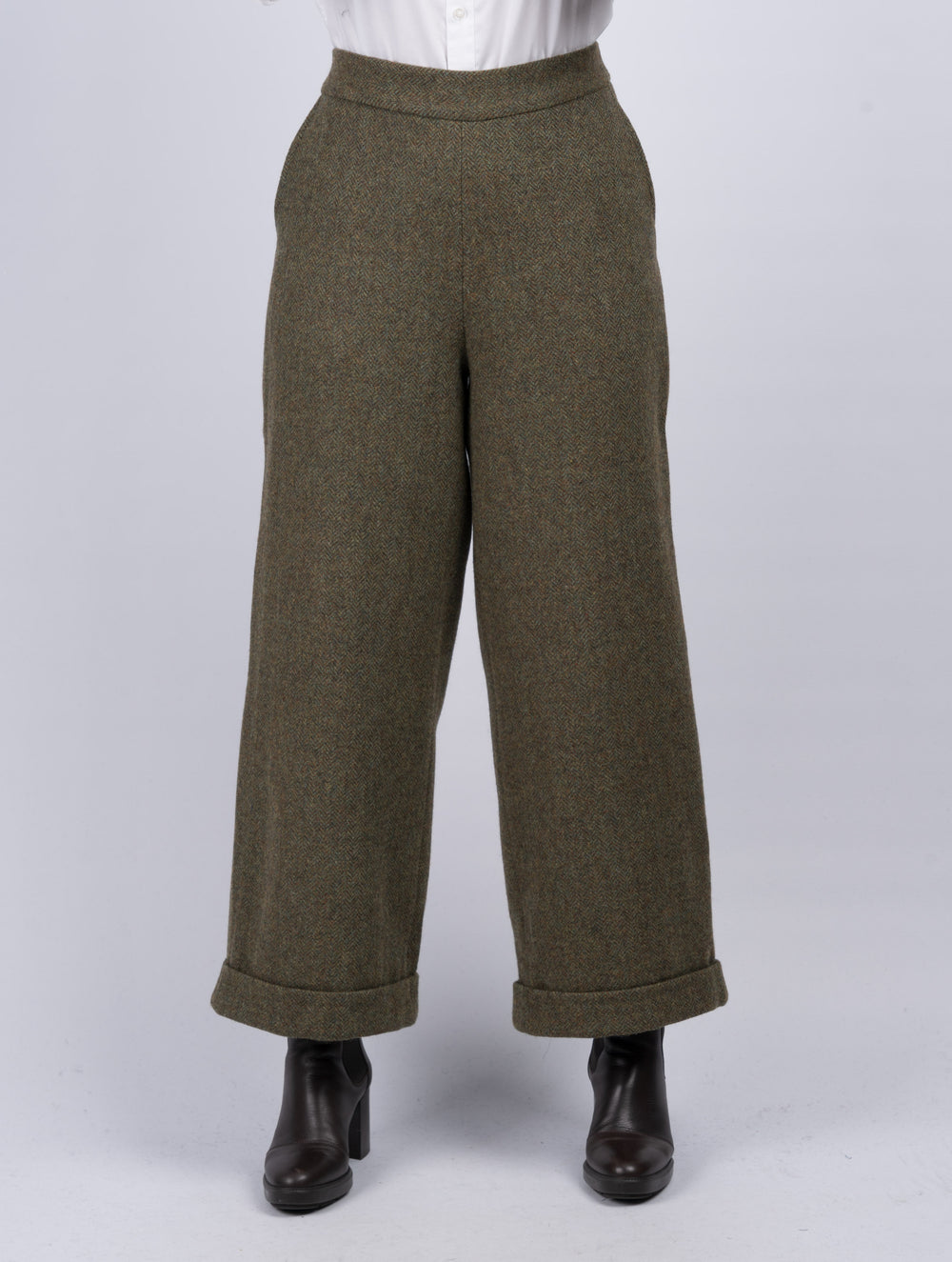 Women's Moss Green Tweed Trousers & Pants
