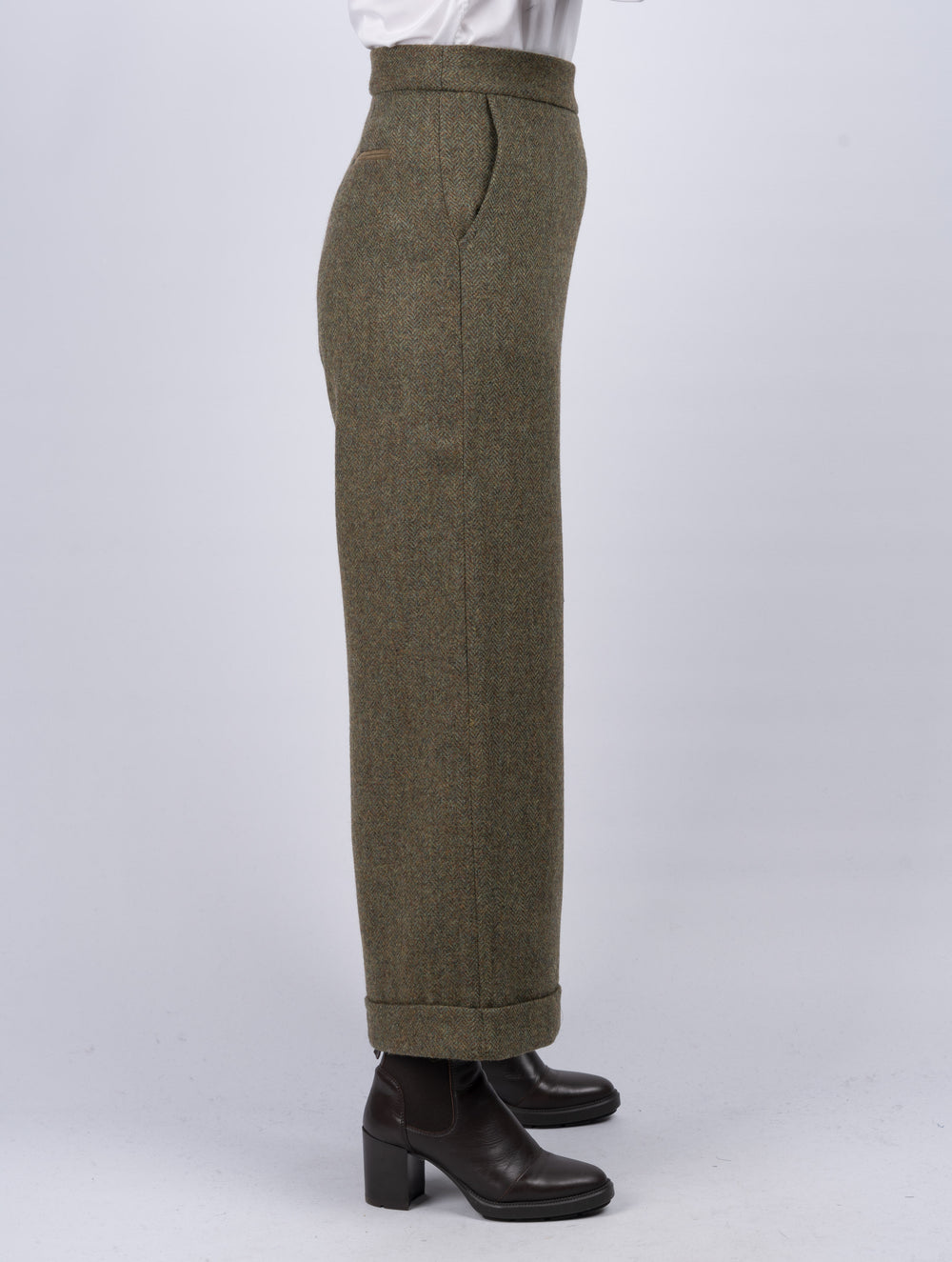 Women's Moss Green Tweed Trousers & Pants