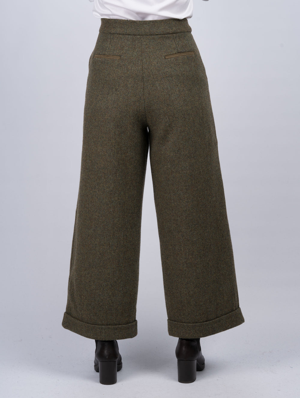 Women's Moss Green Tweed Trousers & Pants