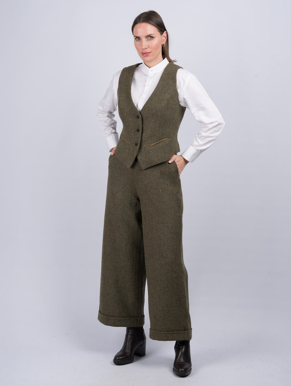 Women's Moss Herringbone Green Three Piece Suit