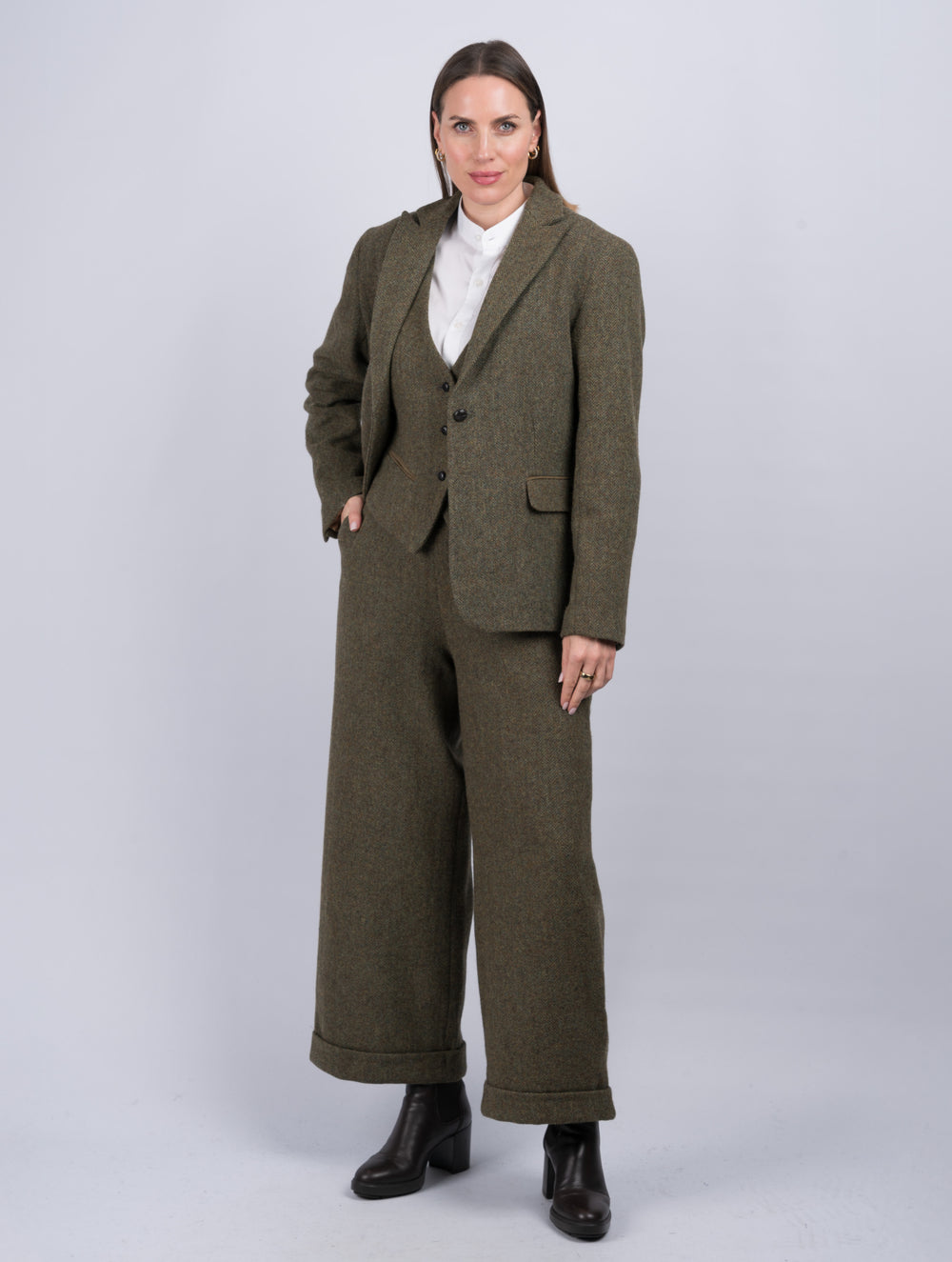 Women's Moss Herringbone Green Three Piece Suit
