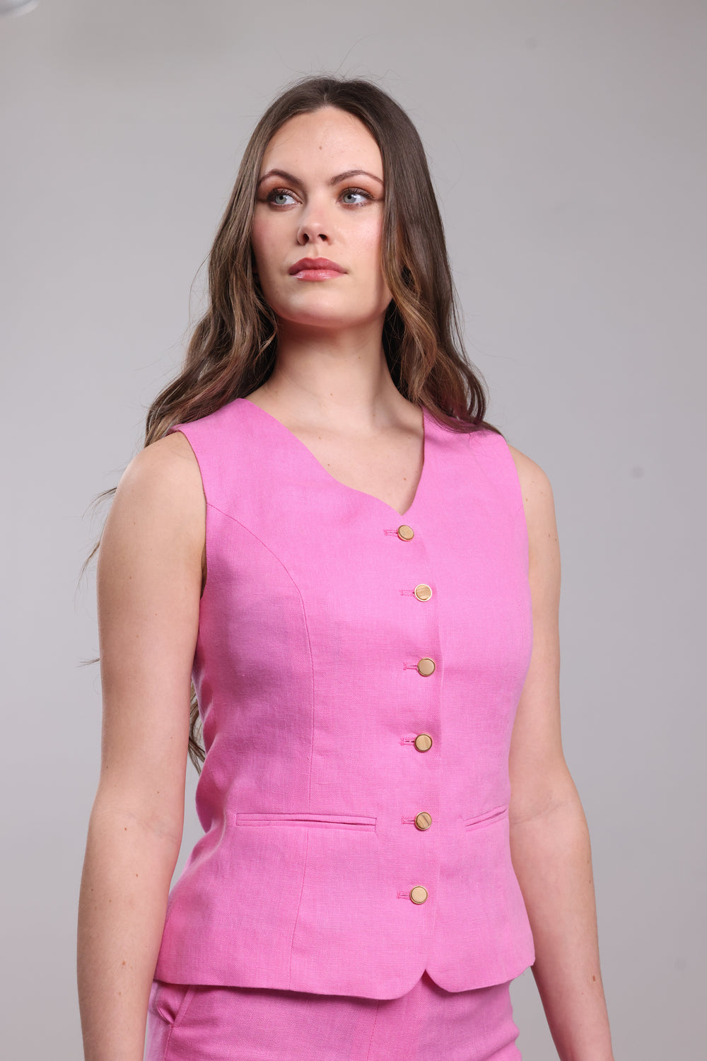 Women's Pink Linen Waistcoat & Vest