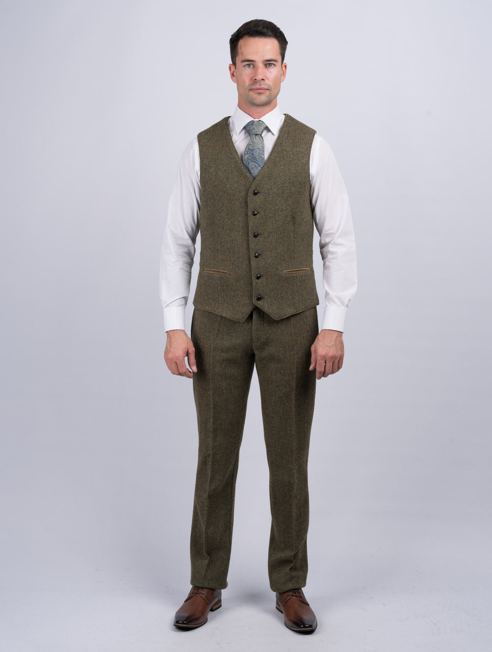 Men's Moss Green Tweed Trousers & Pants