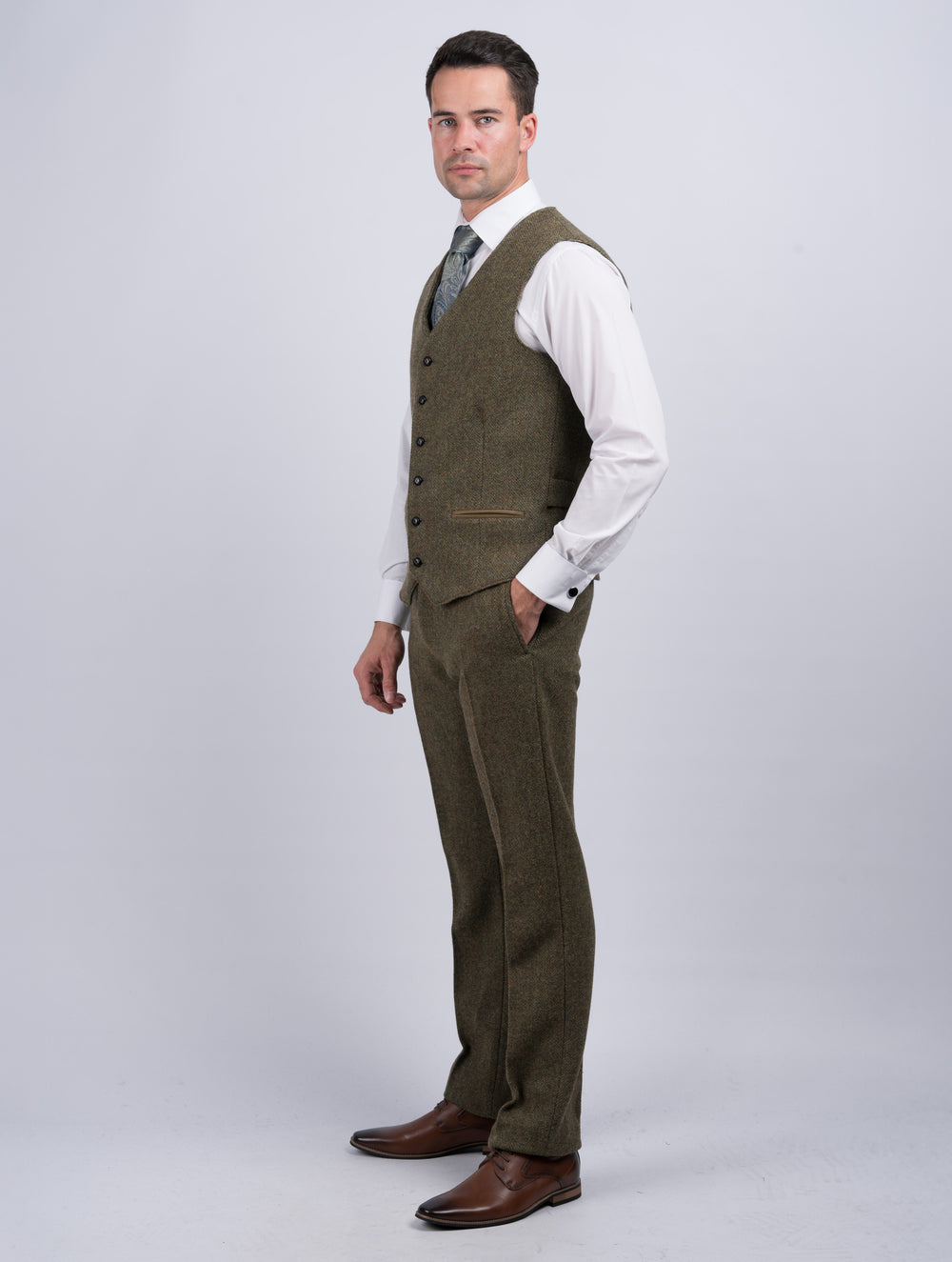 Men's Moss Green Tweed Trousers & Pants
