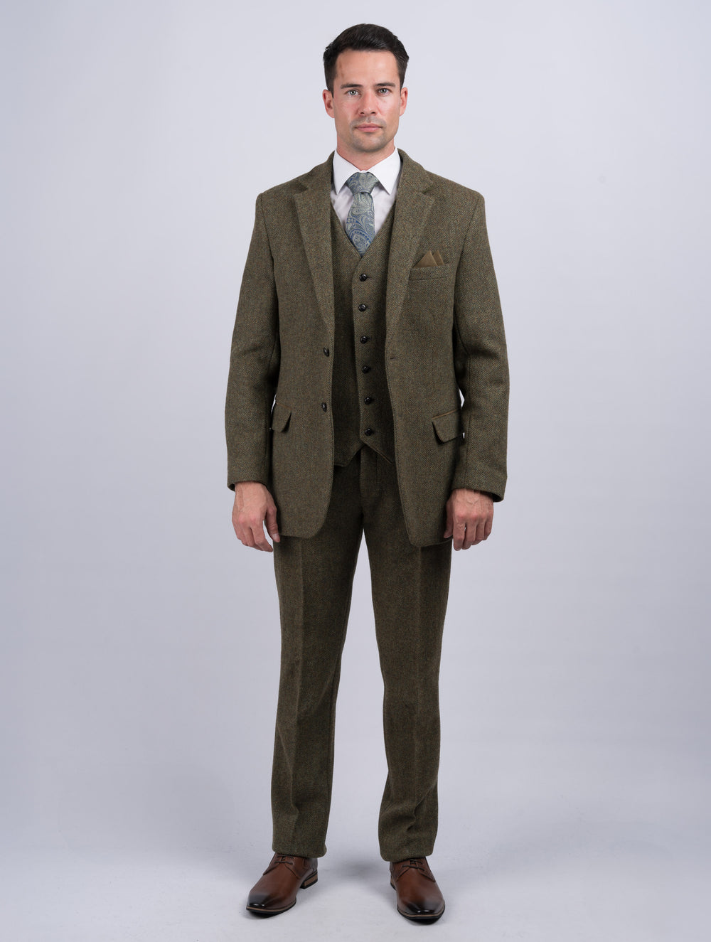 Men's Moss Green Tweed Trousers & Pants