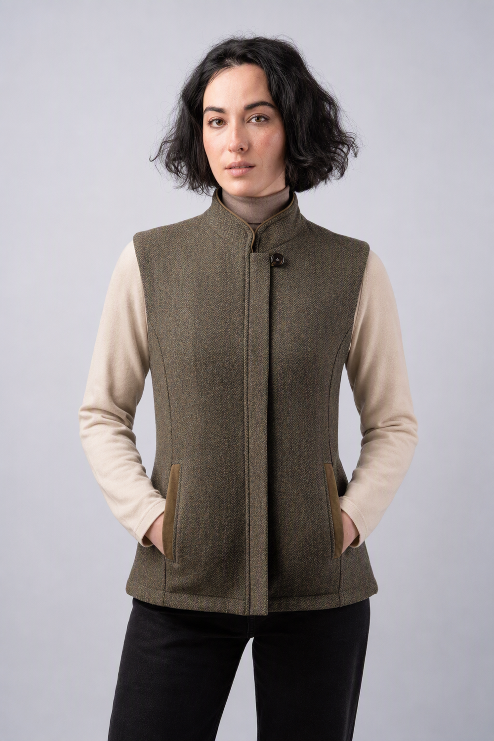 Women's Moss Tweed Bodywarmer With Moleskin Trims
