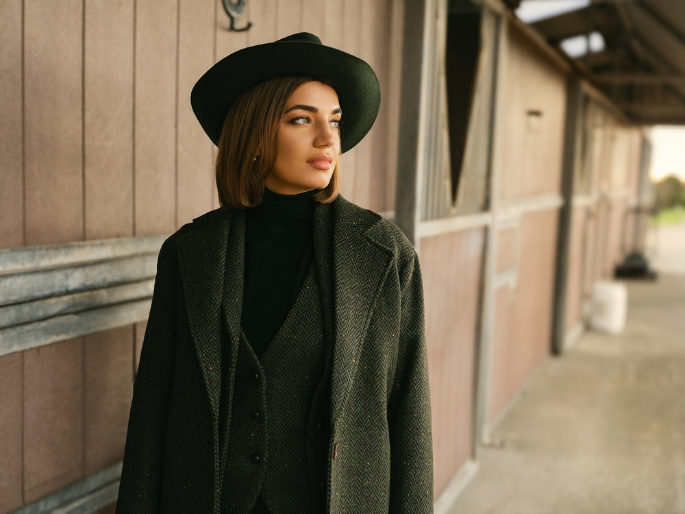 Green Herringbone City Coat
