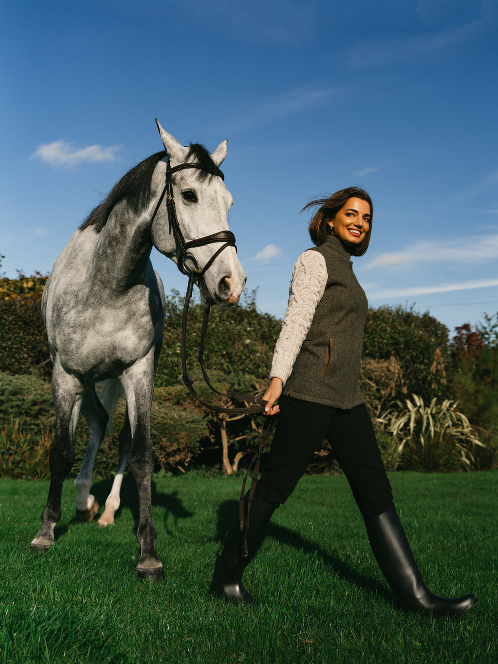 The Constance Moss Green Tweed Jacket With Natural Cable Knit Sleeve