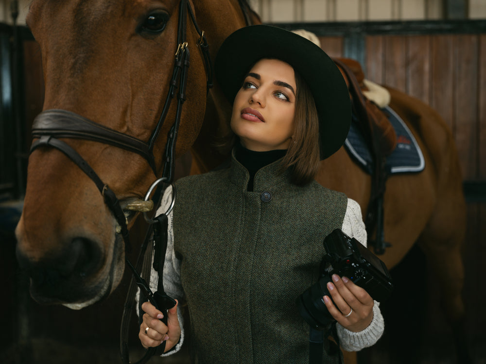 The Constance Moss Green Tweed Jacket With Natural Cable Knit Sleeve