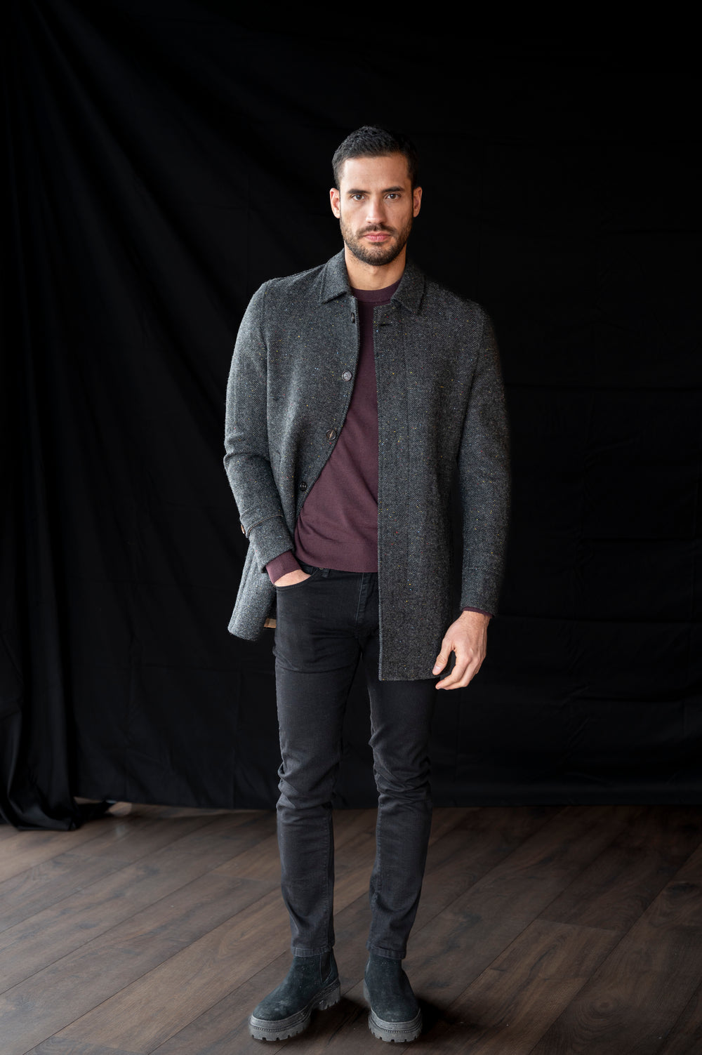 Men's Smoke Grey Herringbone City Coat