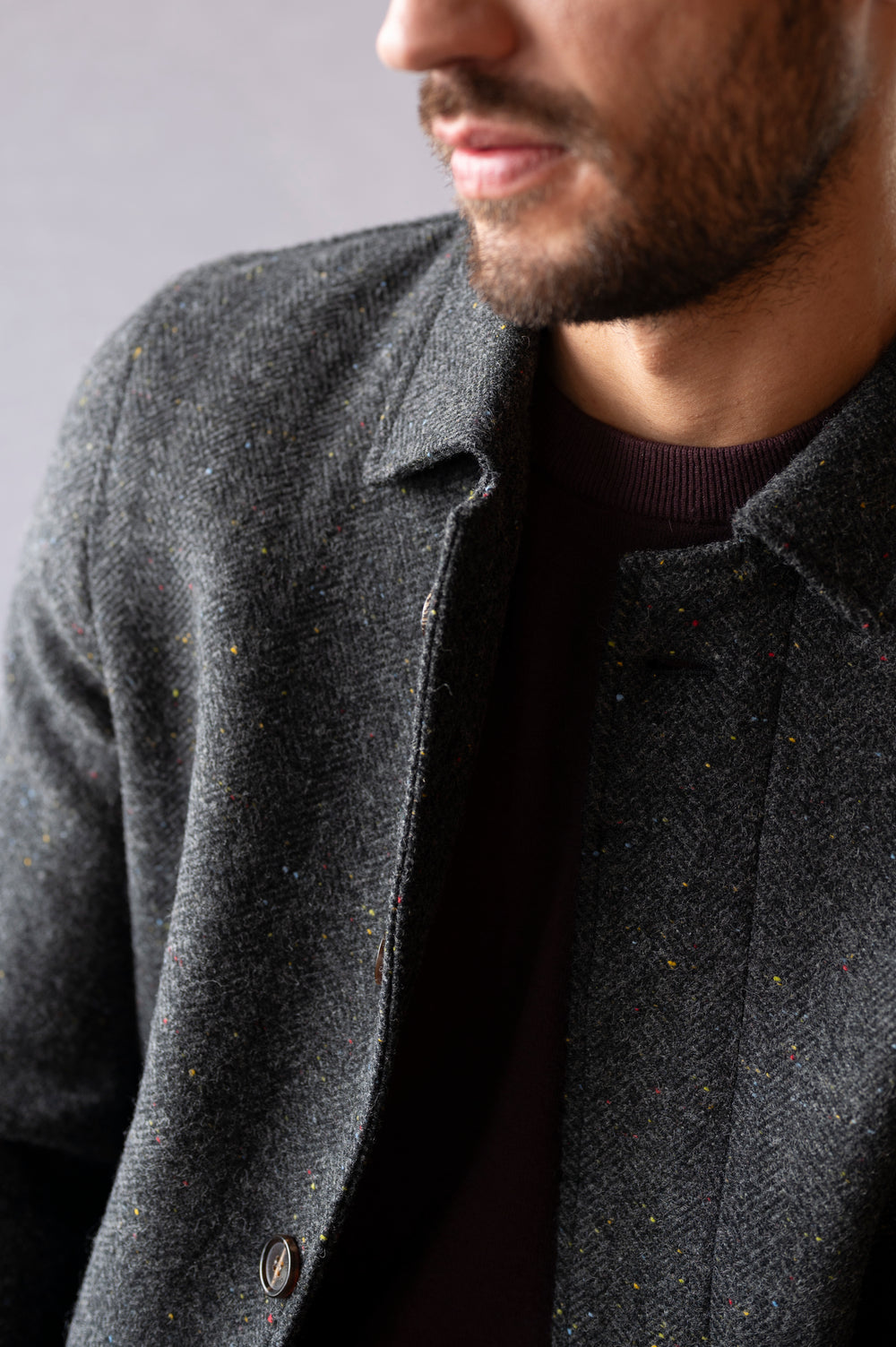 Men's Smoke Grey Herringbone City Coat