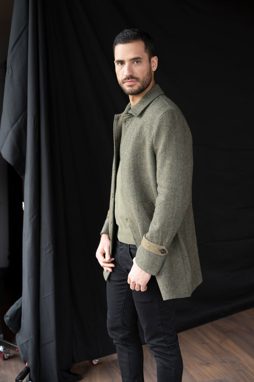 Men's Moss Green Tweed City Coat