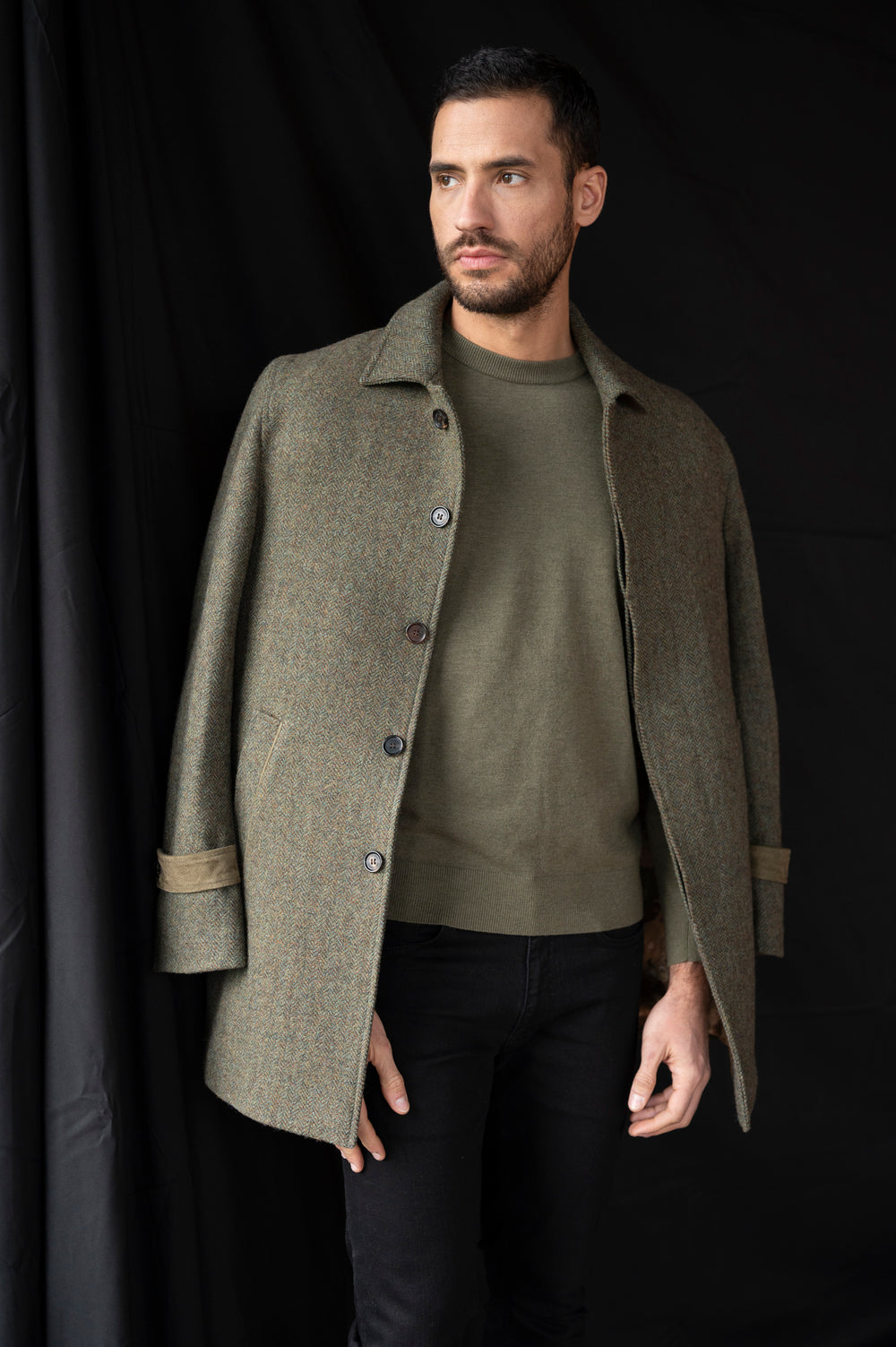 Men's Moss Green Tweed City Coat