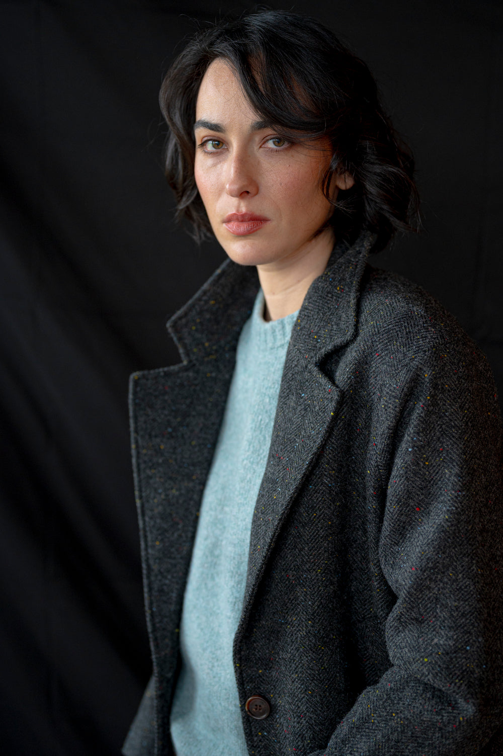 Women's Smoke Grey Herringbone Tweed City Coat