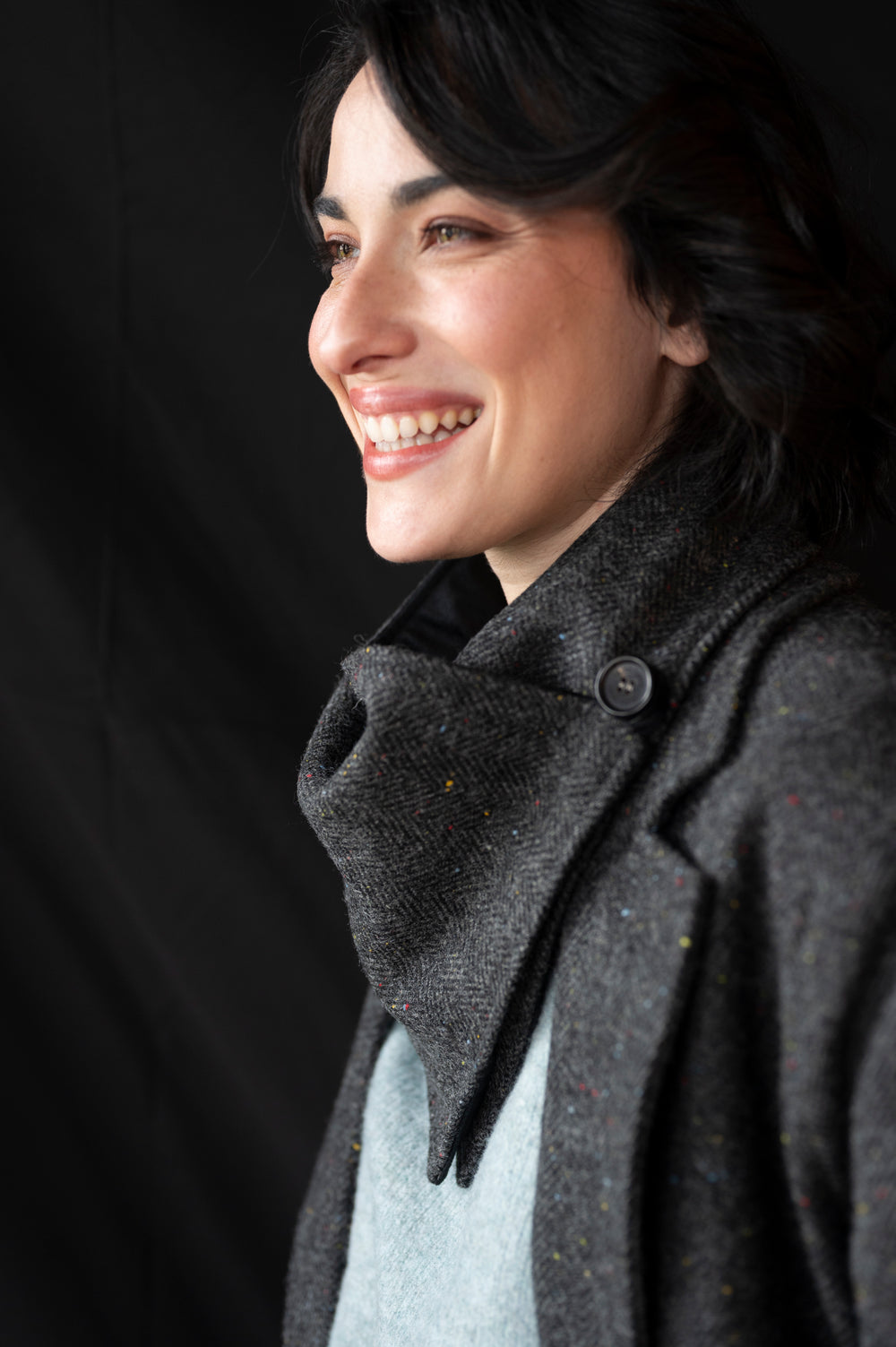 Smoke Grey Herringbone Snood Scarf with Reversable Velvet