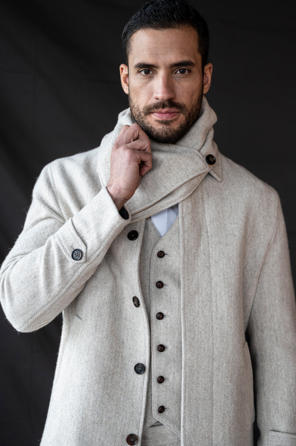 Mens Alpaca Wool Tweed Snood Scarf With Reversible Velvet