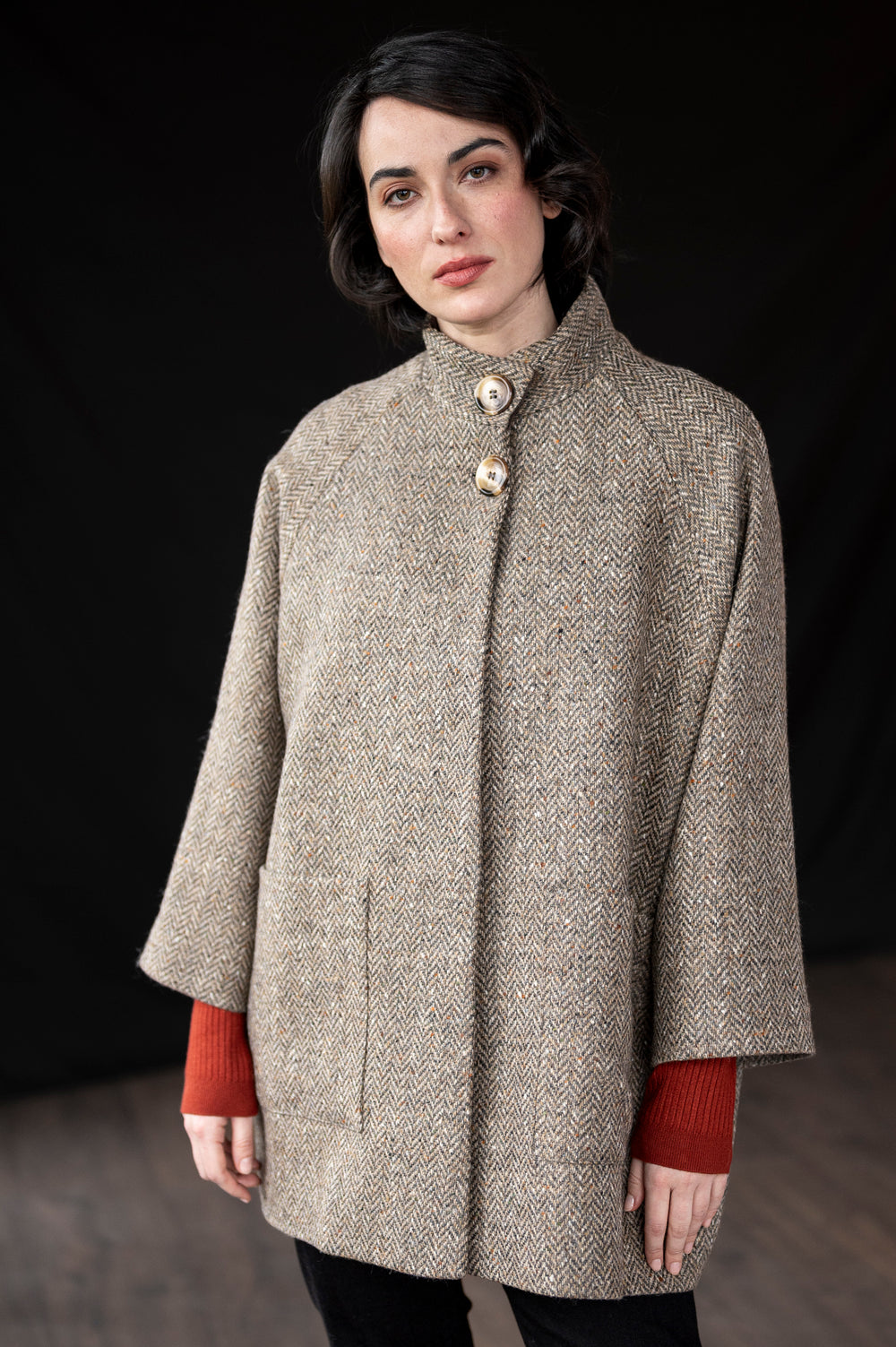 Women's Oak Herringbone Tweed Cape Coat