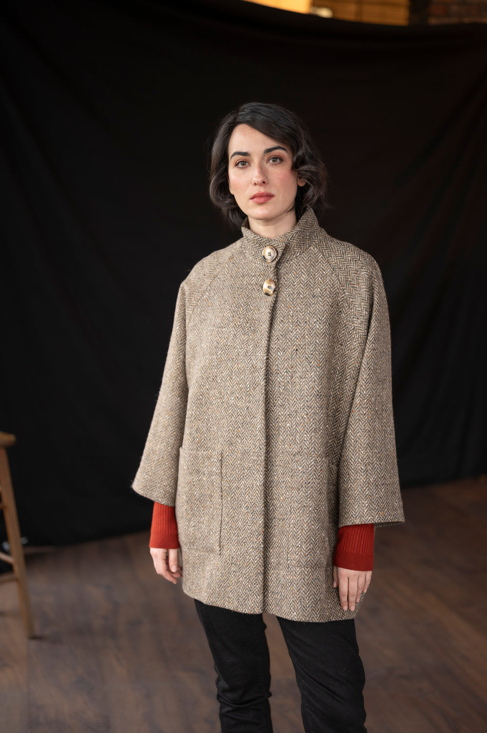 Women's Oak Herringbone Tweed Cape Coat