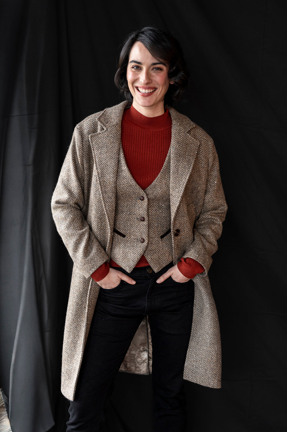 Women's Oak Herringbone Tweed Waistcoat & Vest