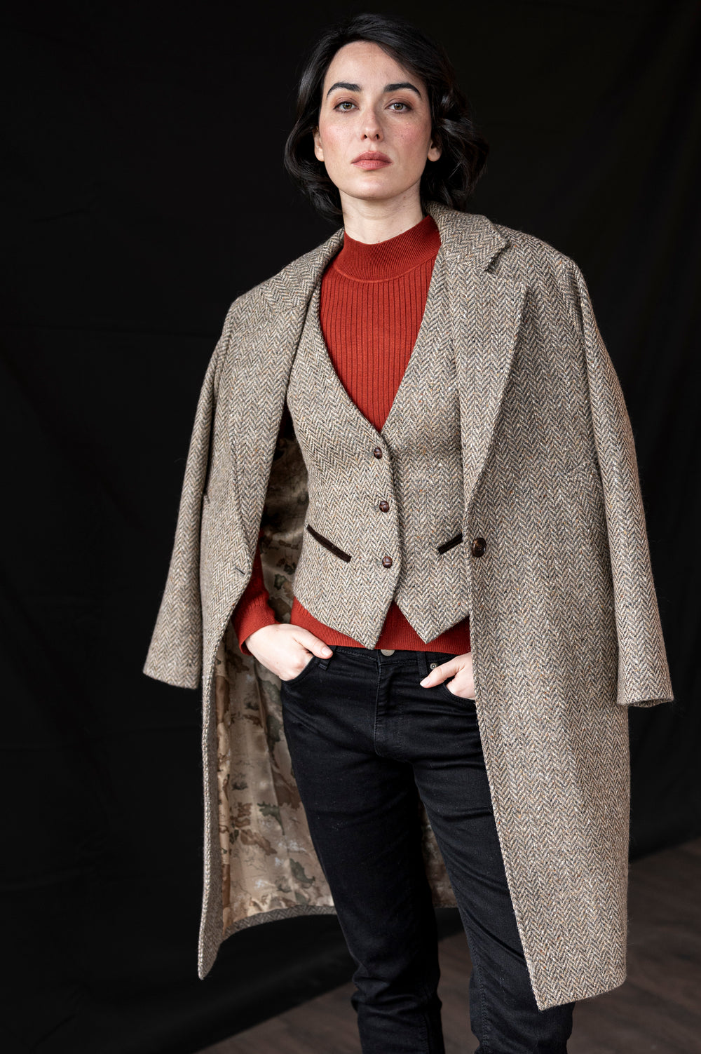 Women's Oak Herringbone Tweed Waistcoat & Vest