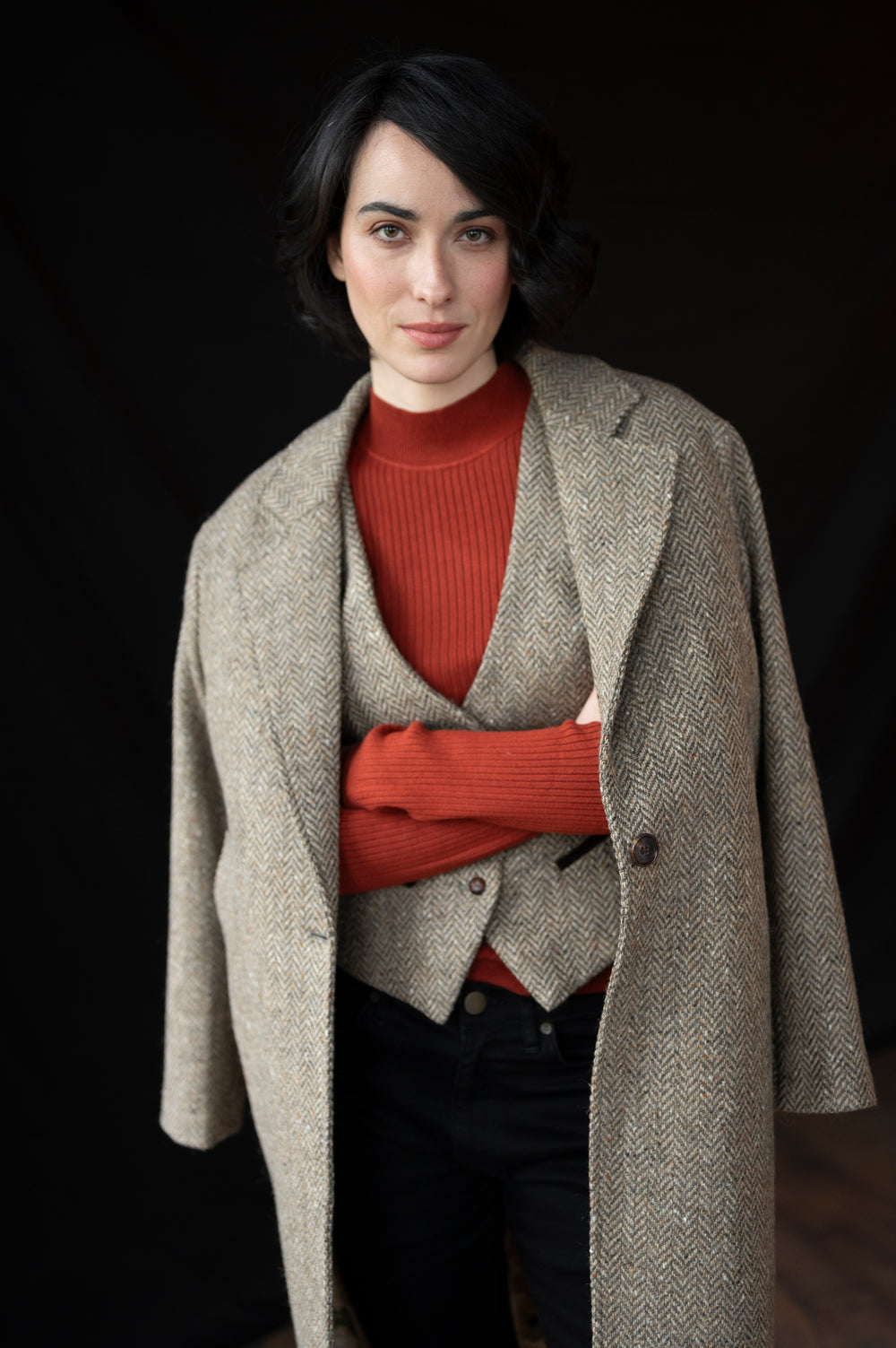 Women's Oak Herringbone Tweed City Coat