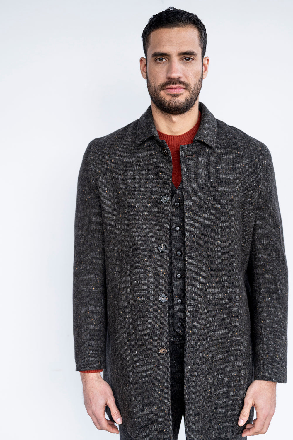 Men's Brown Hopsack City Coat