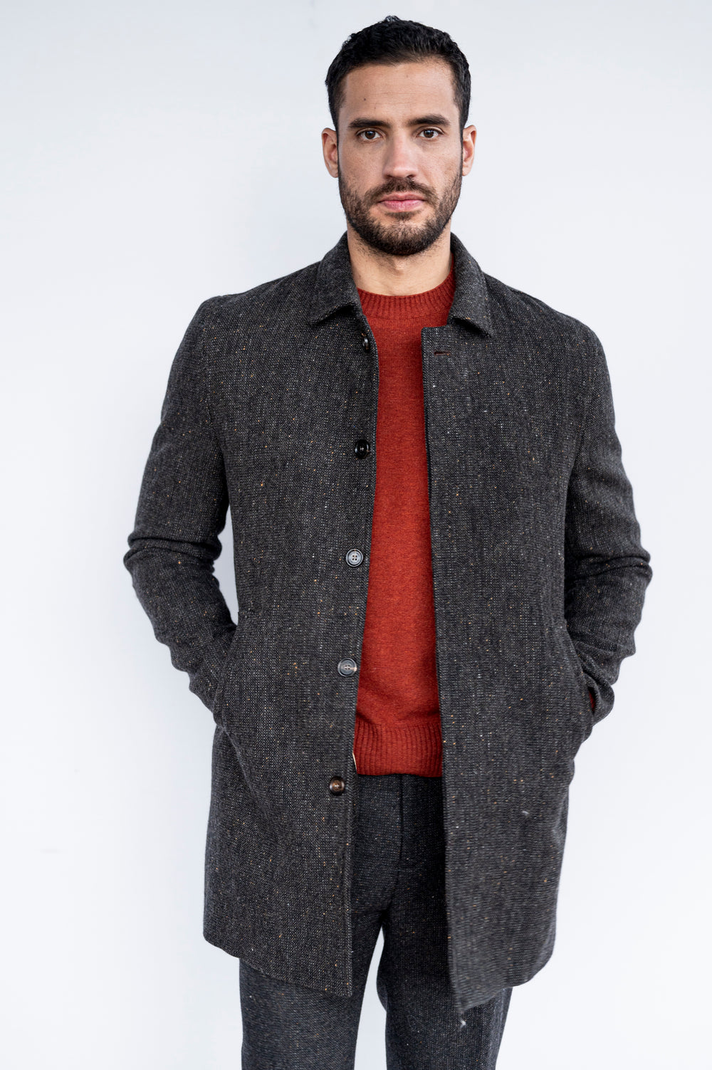 Men's Brown Hopsack City Coat